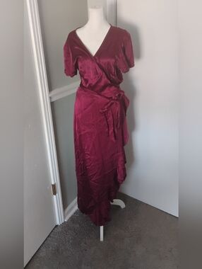Ghost London Womens Dark Pomegranate Red Wrap Dress Sz 12 US